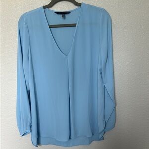 WHBM Light Blue V-Neck Blouse Top - Size Medium